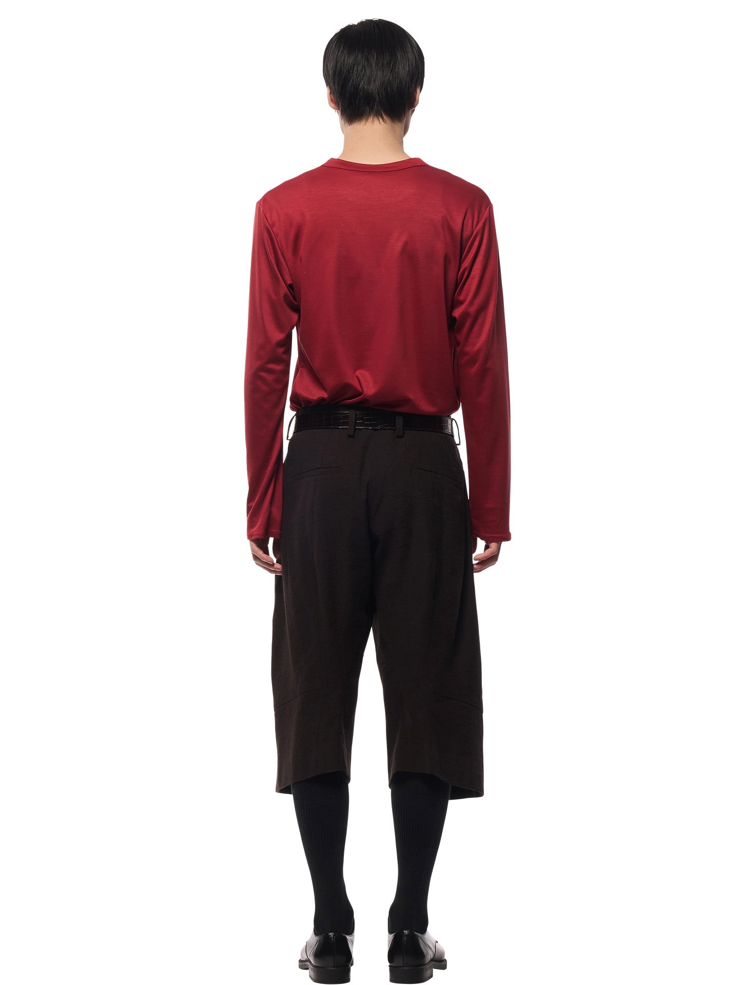 KNEE DARTED FLARE SHORTS, Brown