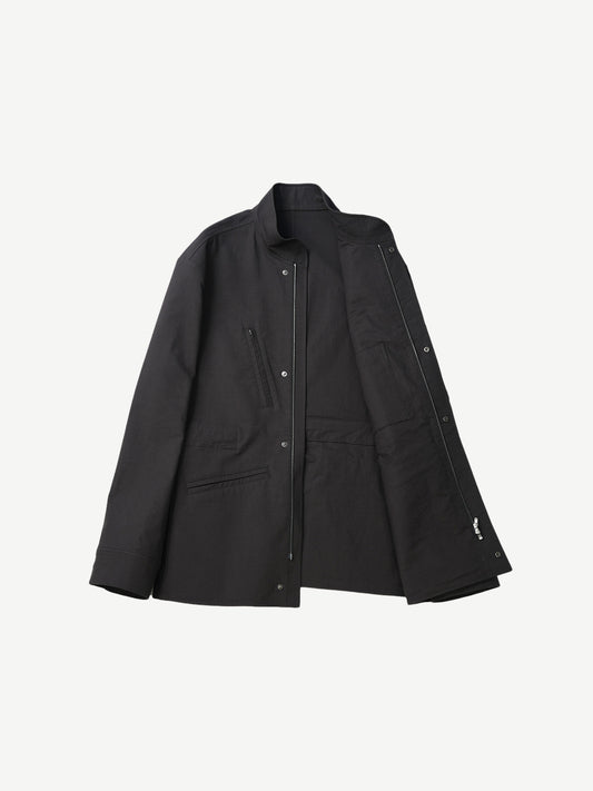 STRUCTURED DOUBLE WEAVE FIELD JACKET, WASHED BLACK