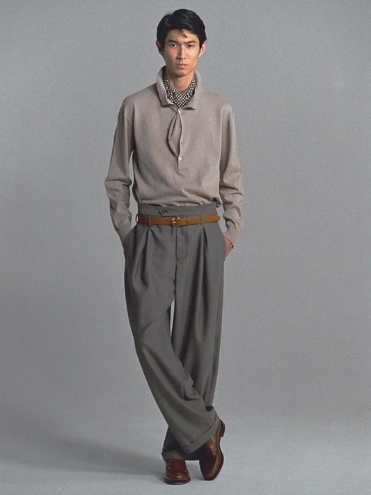 DRAPED PLACKET POLO SHIRT, Grey