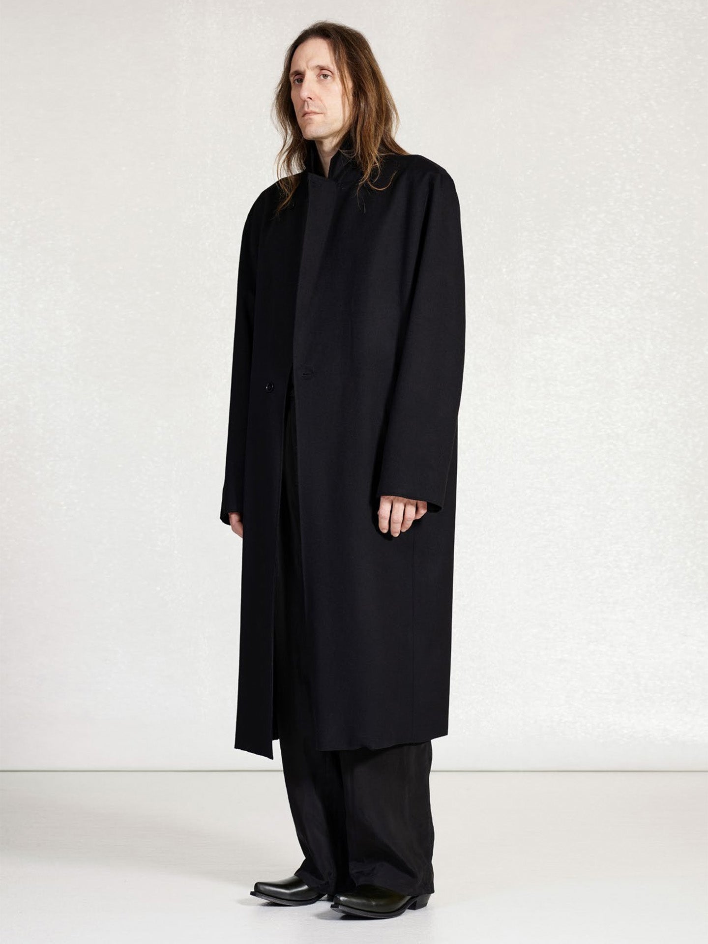NO.175 HEAVY WOOL TWO BUTTON COAT, BLACK