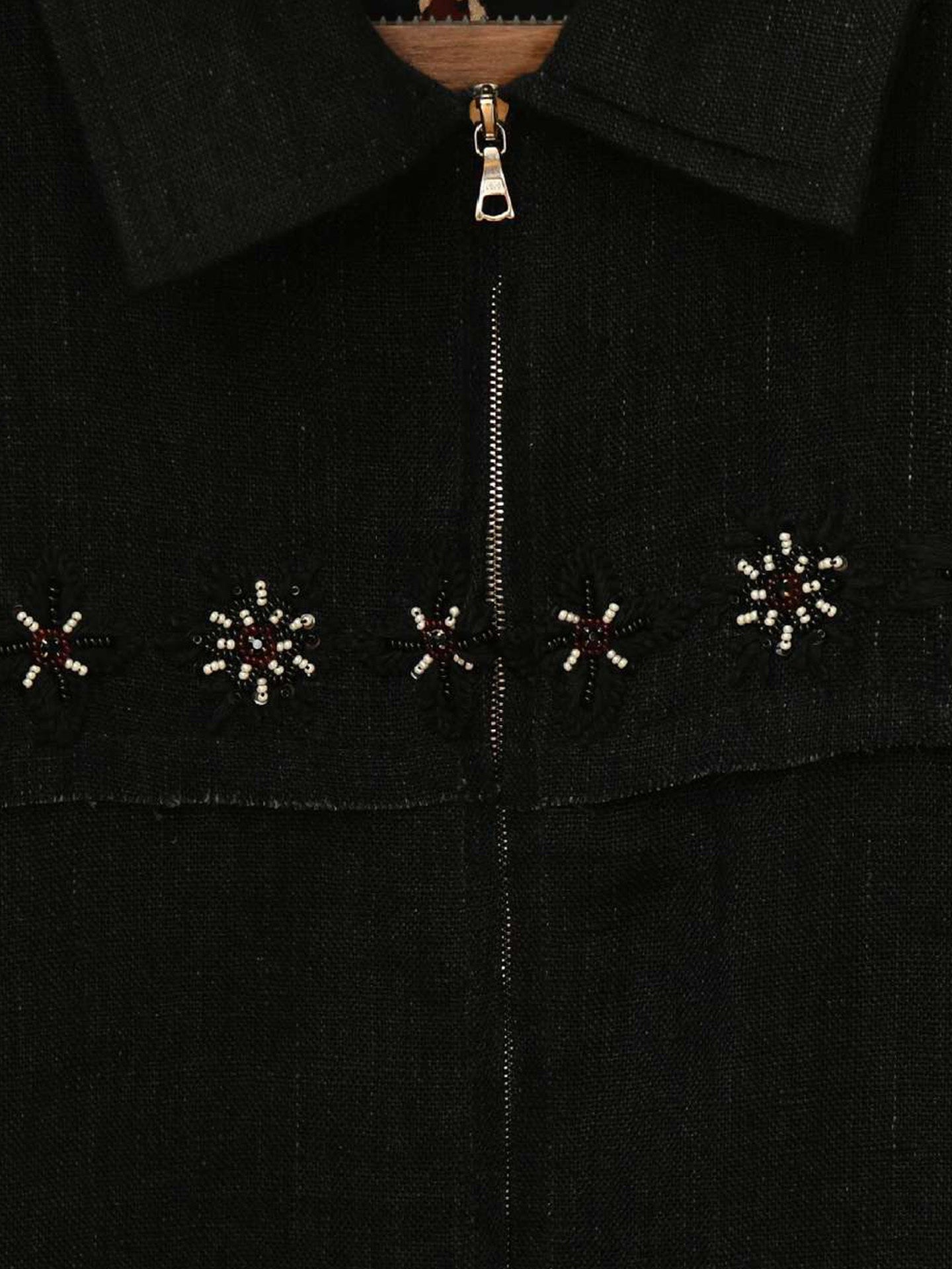 LINEN EMBROIDERED JACKET, Black