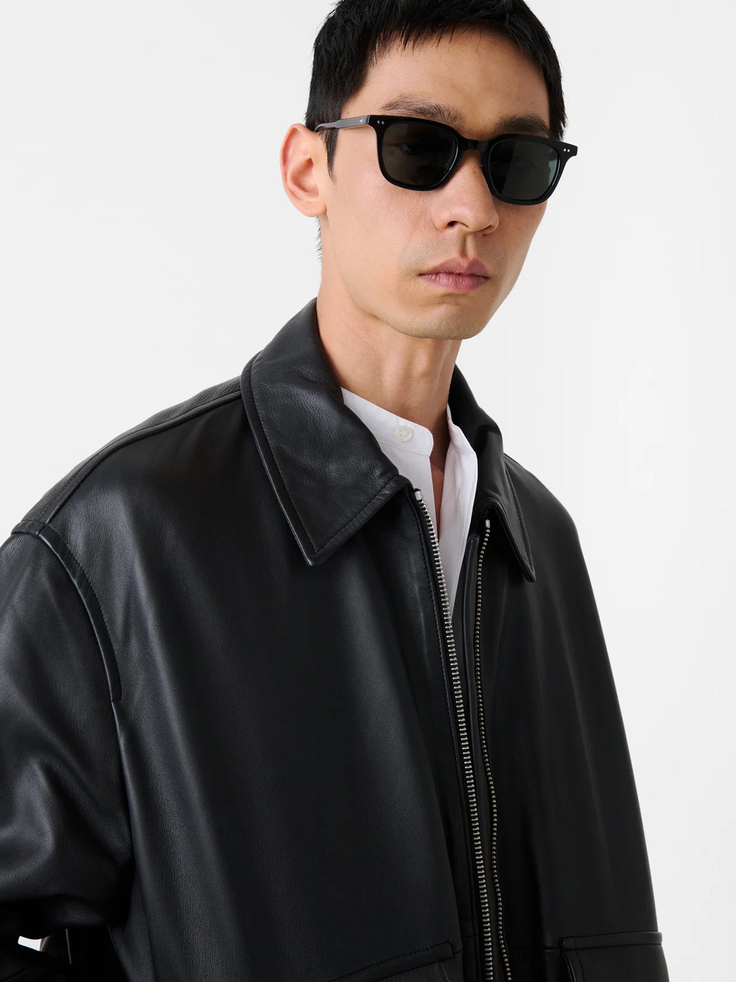 LEATHER BOMBER, BLACK
