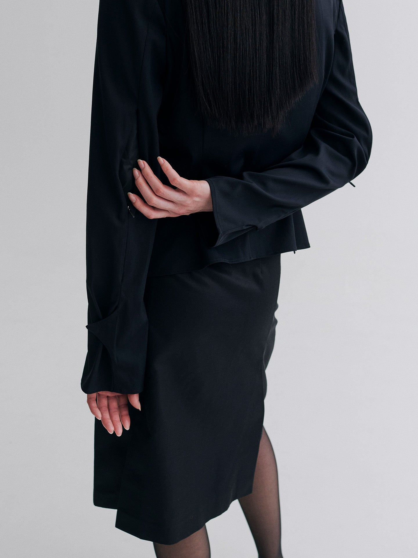 STRUCTURED SPREAD COLLAR SHIRT, BLACK