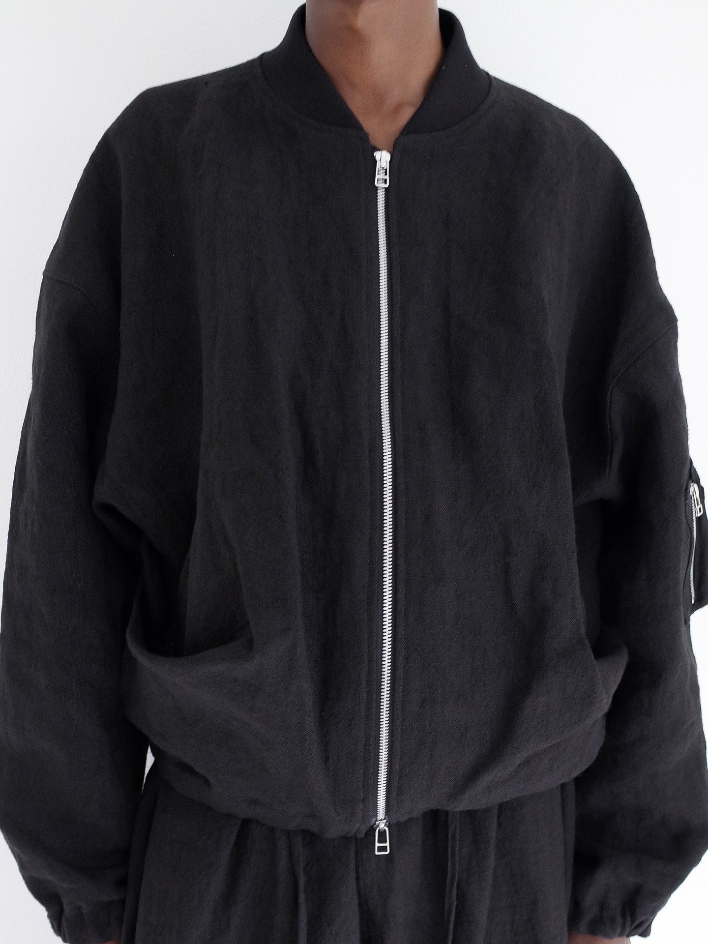 DRAPED MA1 BLOUSON, BLACK