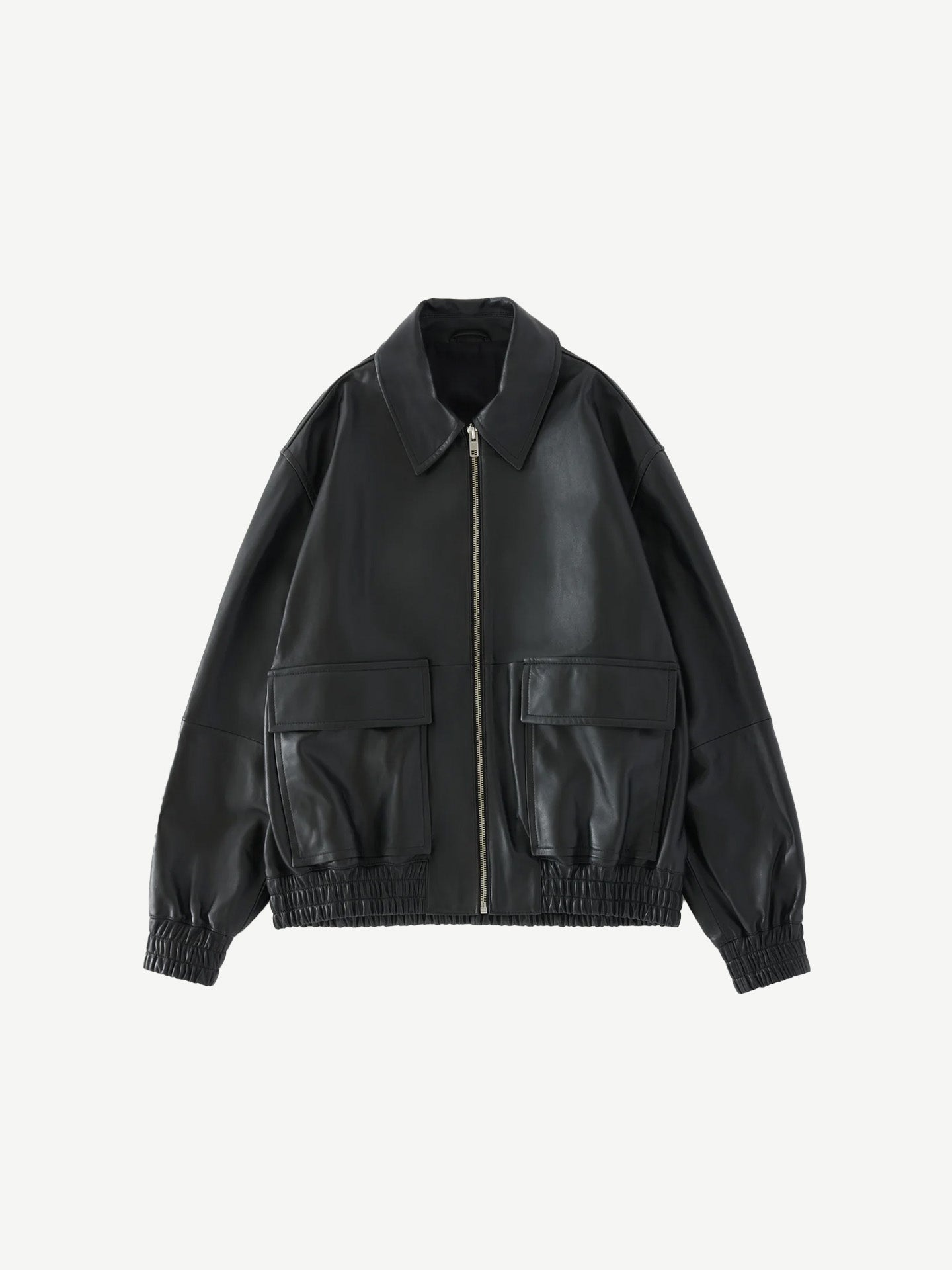 LEATHER BOMBER, BLACK