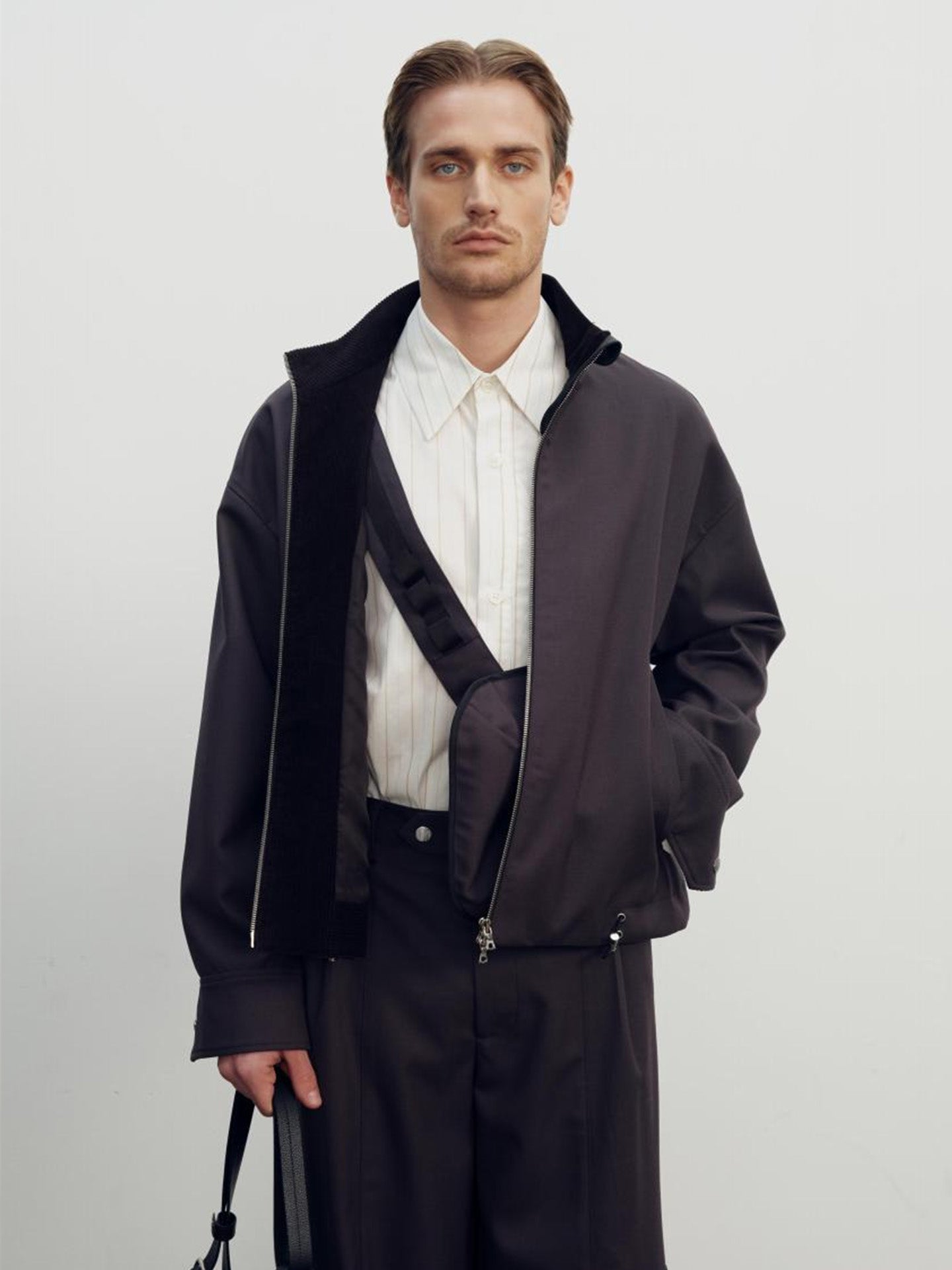 MESSENGER BAG POCKET JACKET, SOLID GREY