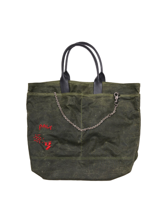 U BROKE ME WAXED CANVAS TOTE BAG, Green