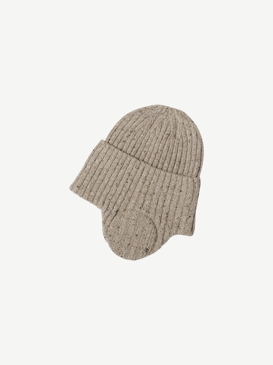 FLAP BEANIE, SPECKLED BEIGE