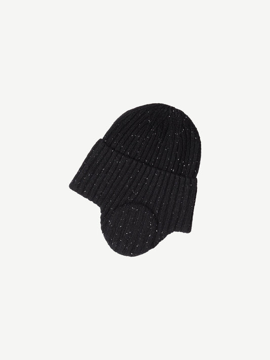 FLAP BEANIE, SPECKLED BLACK