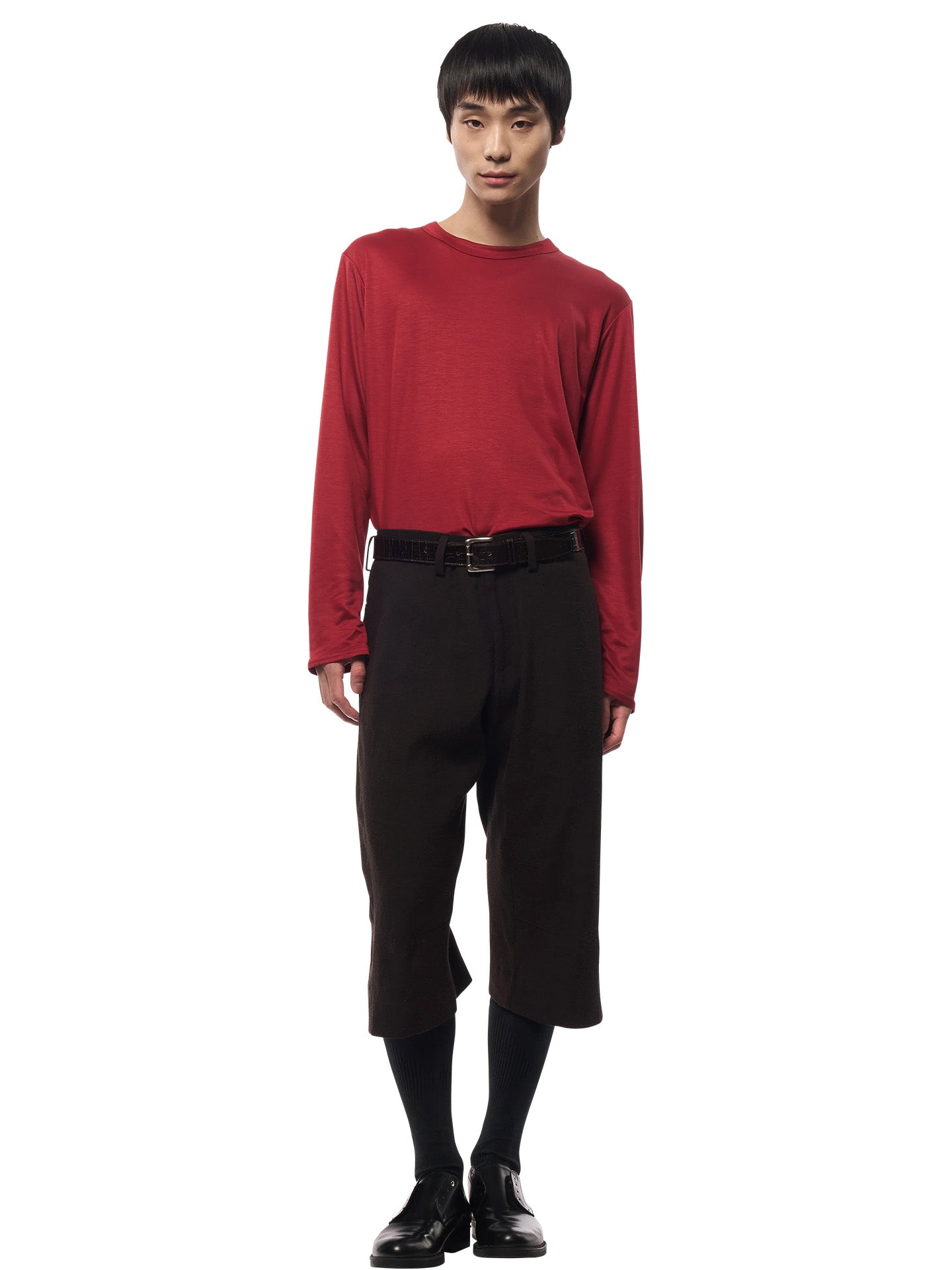 KNEE DARTED FLARE SHORTS, Brown