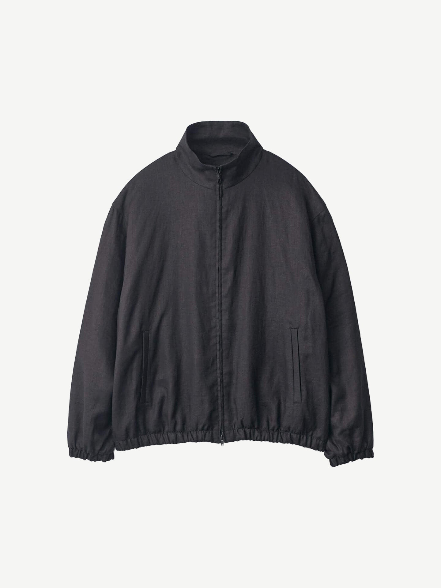LIGHT LINEN SHIRRED LIGHT ZIP JACKET, Black