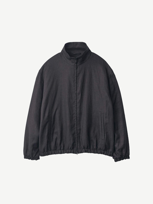 LIGHT LINEN SHIRRED LIGHT ZIP JACKET, Black