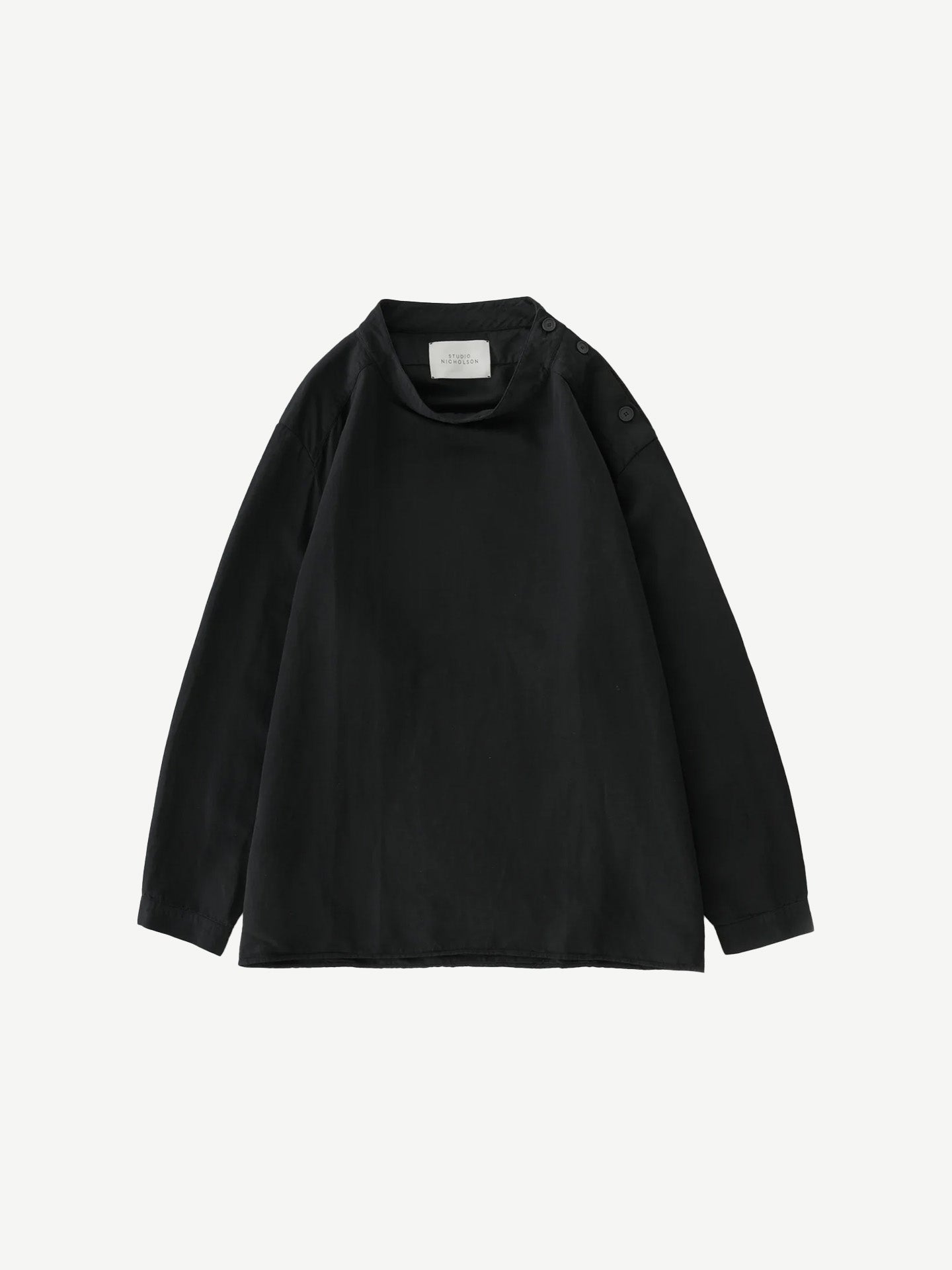 STAND COLLAR POPOVER SHIRT, BLACK
