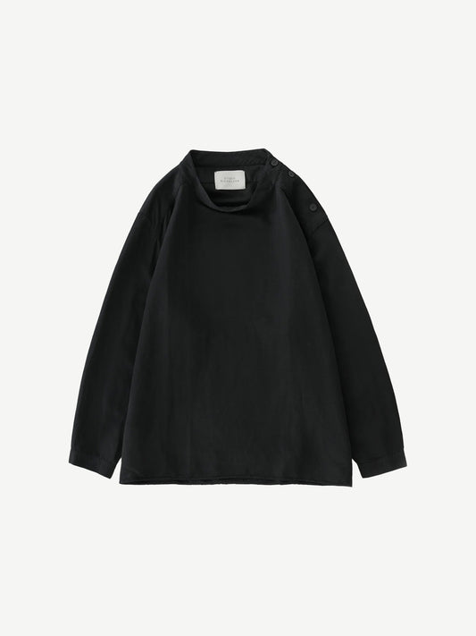 STAND COLLAR POPOVER SHIRT, BLACK