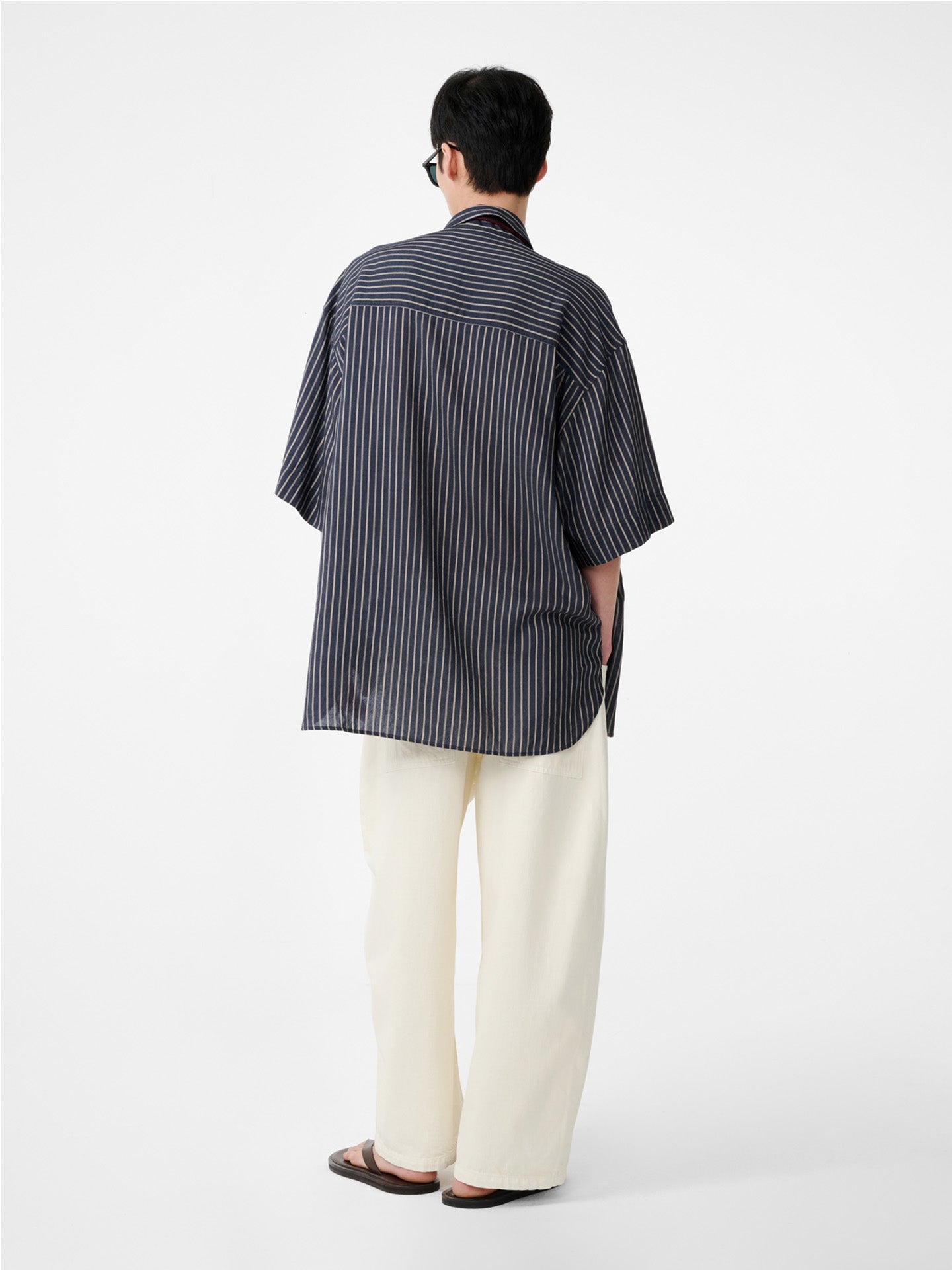 OVERSIZED SHORT SLEEVE SHIRT, LYOCELL SILK STRIPE