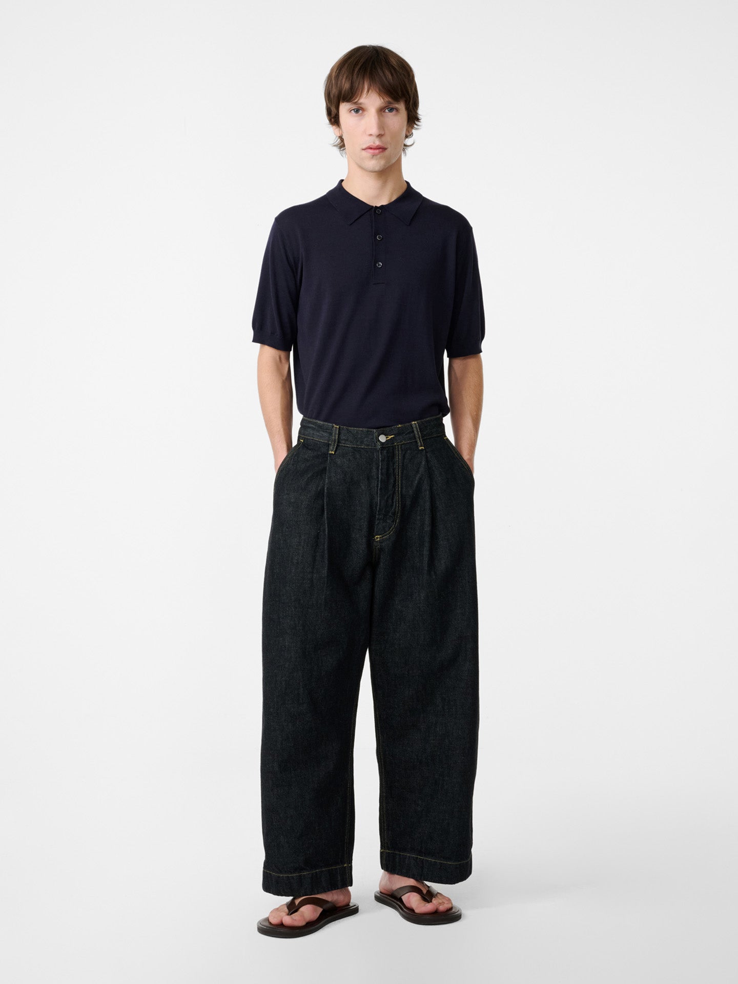 KNITTED POLO, DARK NAVY