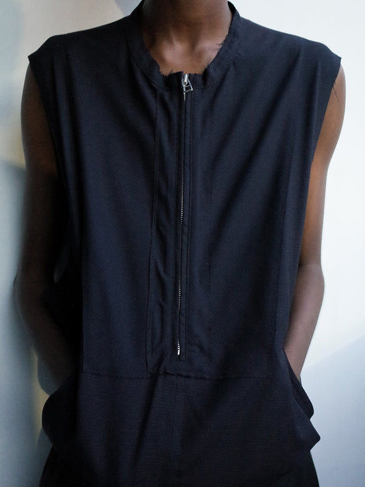 FRAYED VEST, NAVY