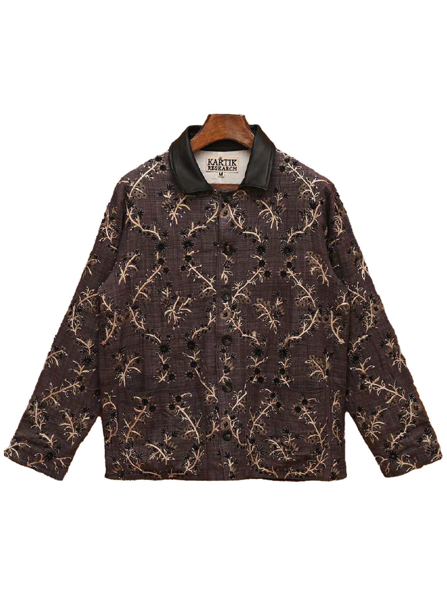 LEATHER COLLAR EMBROIDERED JACKET, Purple