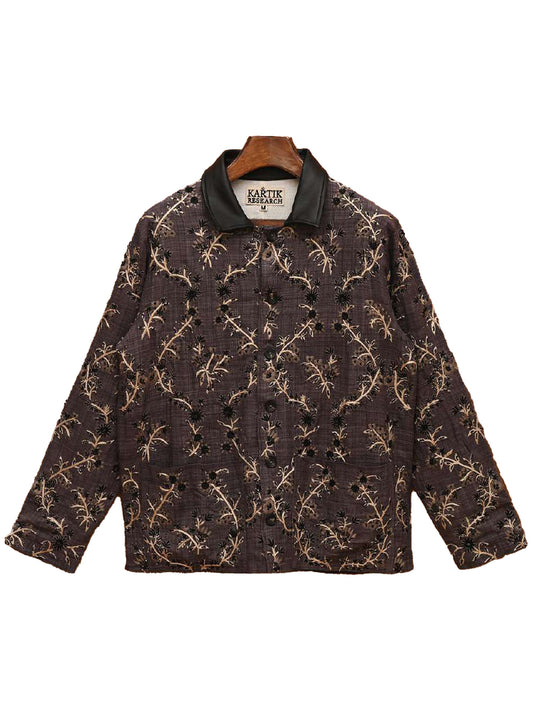 LEATHER COLLAR EMBROIDERED JACKET, Purple