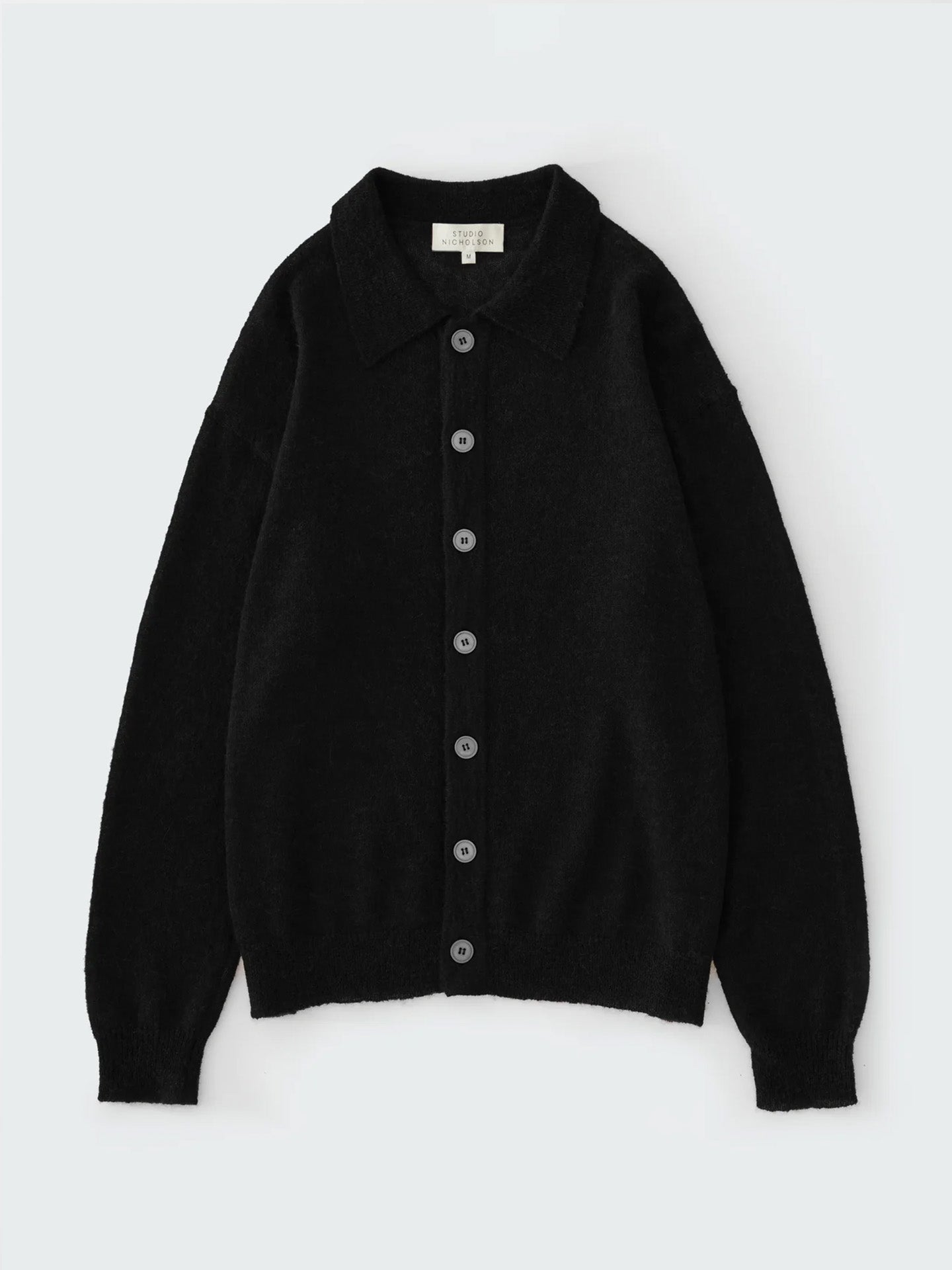 POLO COLLAR CARDIGAN, BLACK
