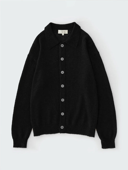 POLO COLLAR CARDIGAN, BLACK