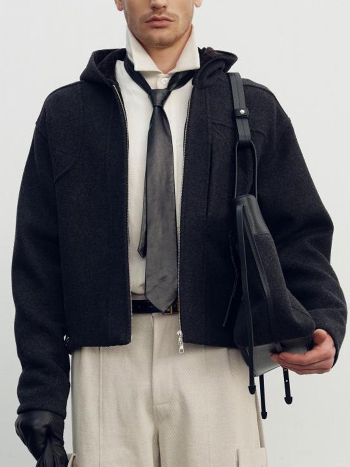 WOOLEN HOODED HUNTING JACKET, DARK GREY