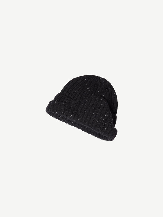 FLAP BEANIE, SPECKLED BLACK