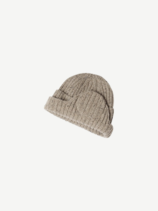 FLAP BEANIE, SPECKLED BEIGE