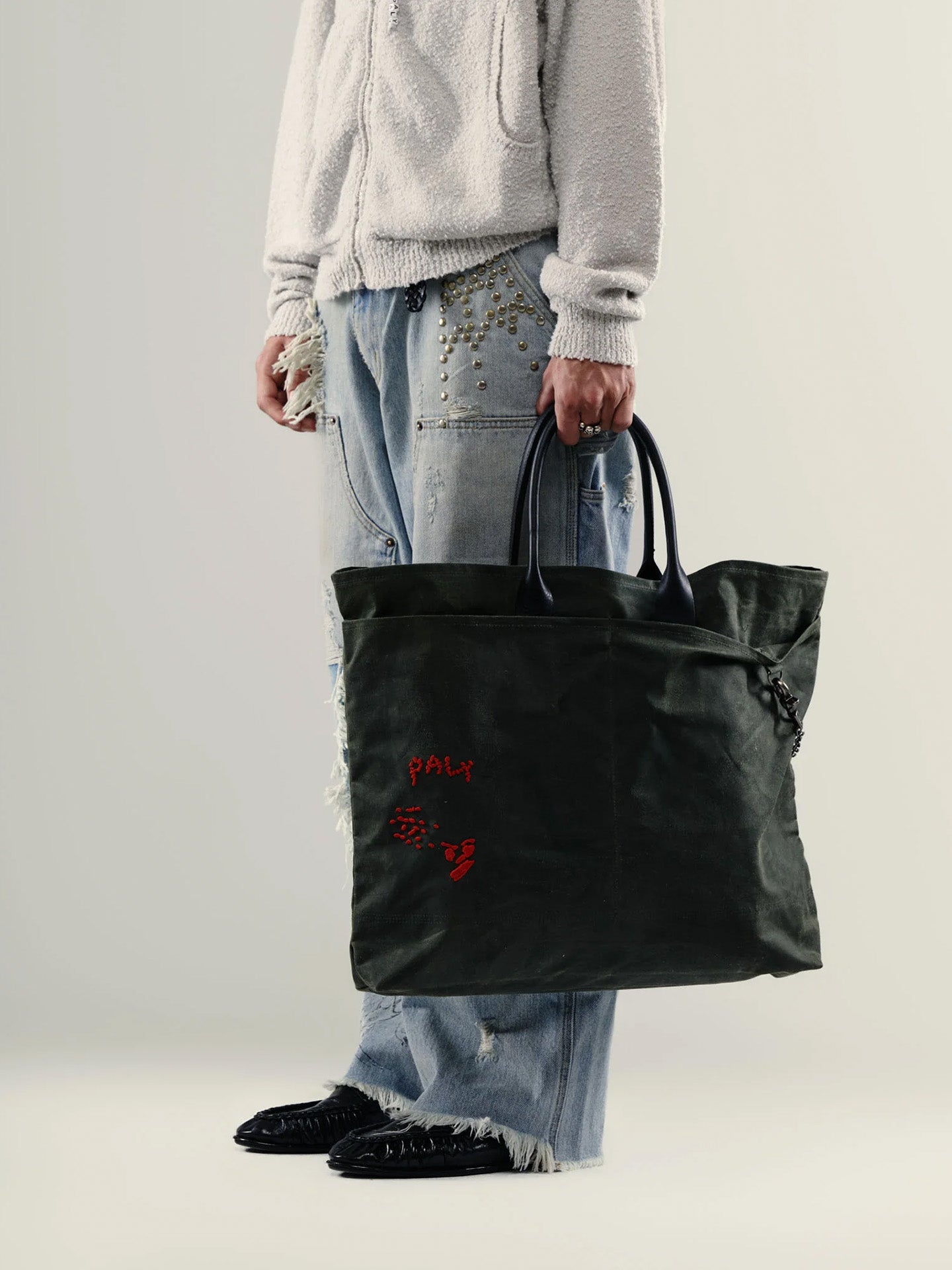 U BROKE ME WAXED CANVAS TOTE BAG, Green