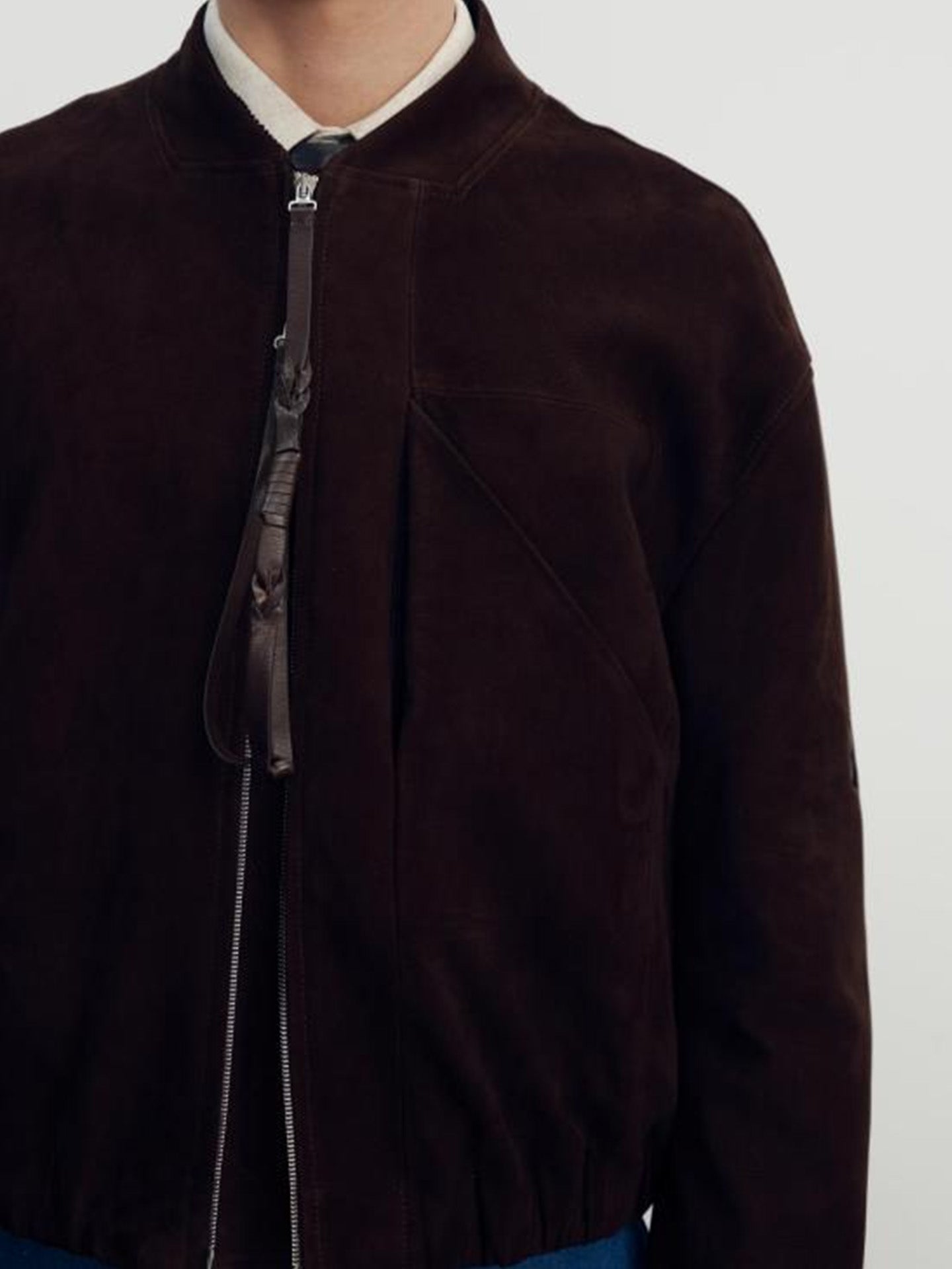 G.O.A.T SUEDE STRAPPED ZIPPER BLOUSON, DEER BROWN