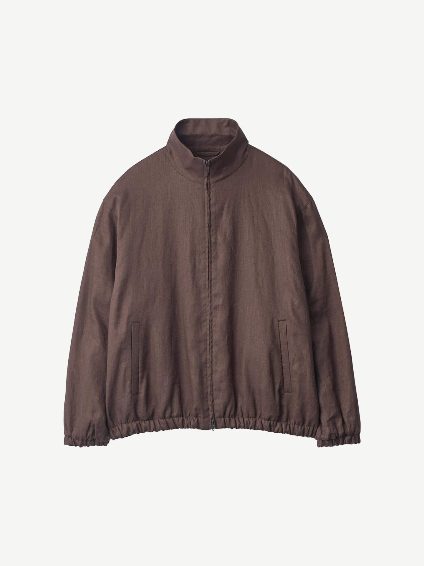 LIGHT LINEN SHIRRED LIGHT ZIP JACKET, Brown