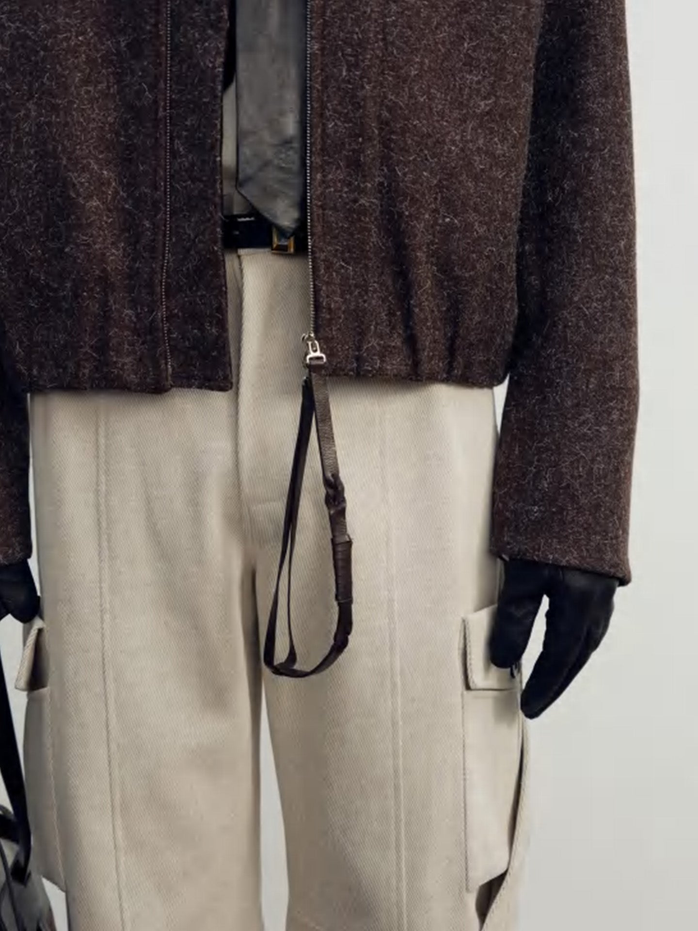 WOOL STRAPPED ZIPPER BLOUSON, SNOW BROWN