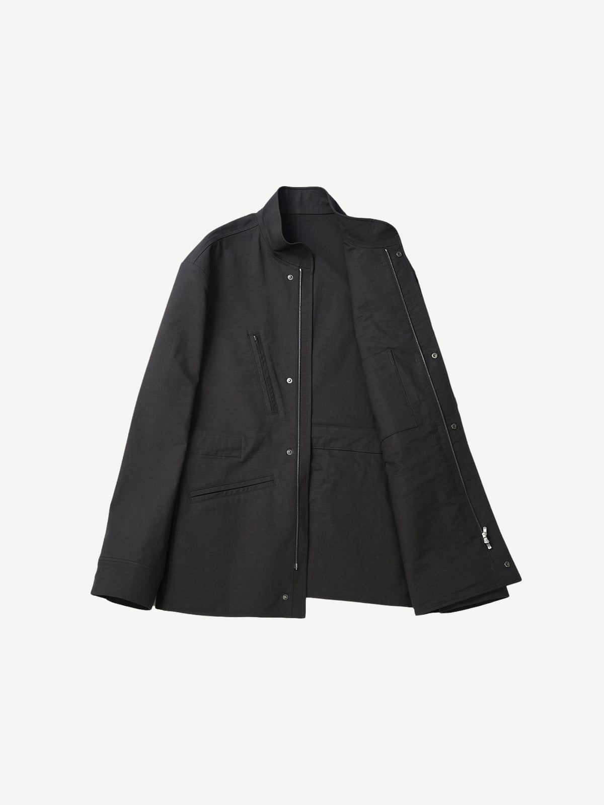 STRUCTURED DOUBLE WEAVE FIELD JACKET, WASHED BLACK