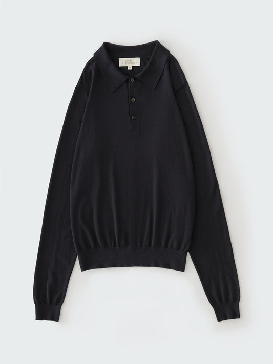 LONG SLEEVE POLO, DARK NAVY
