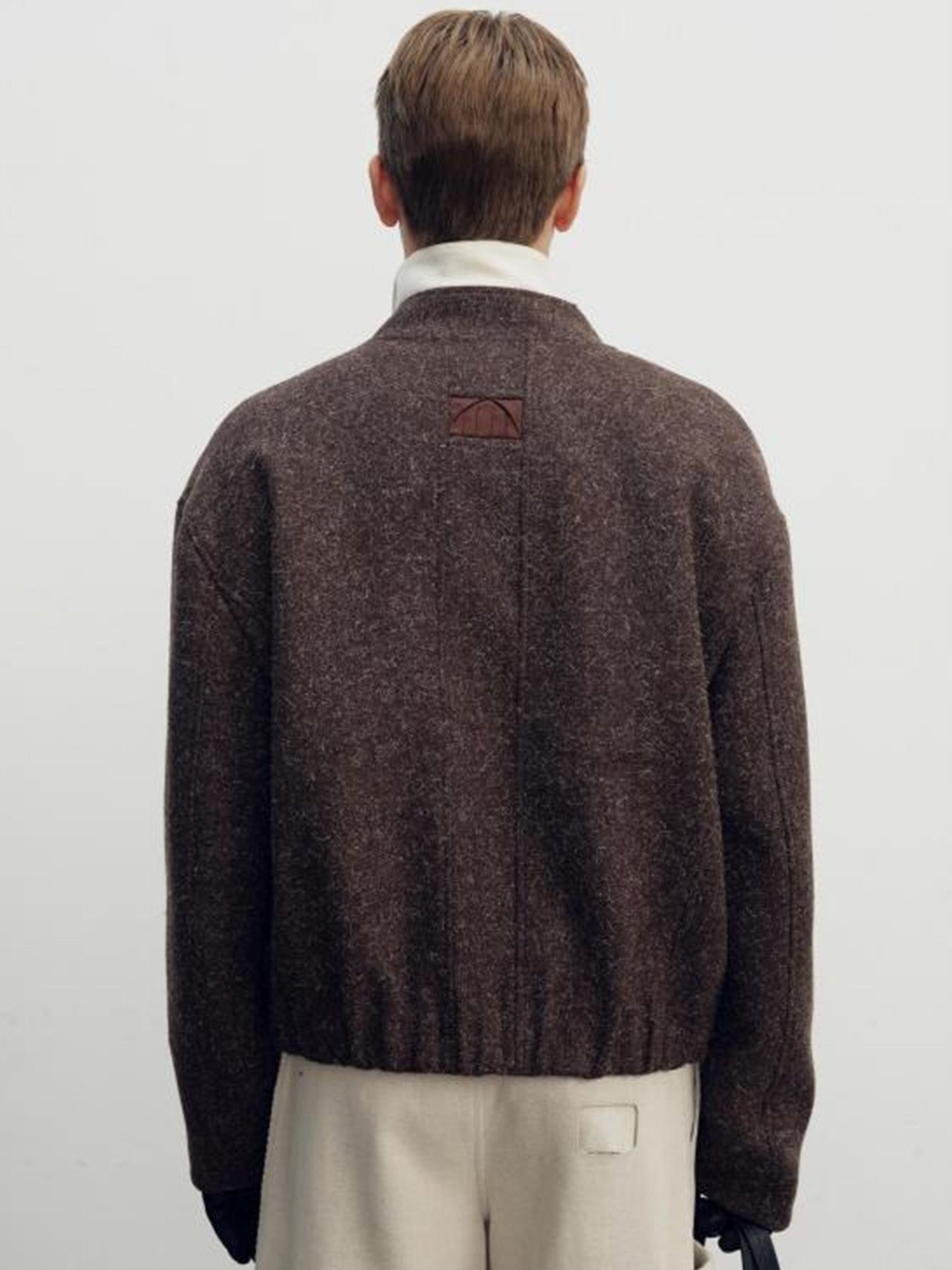 WOOL STRAPPED ZIPPER BLOUSON, SNOW BROWN