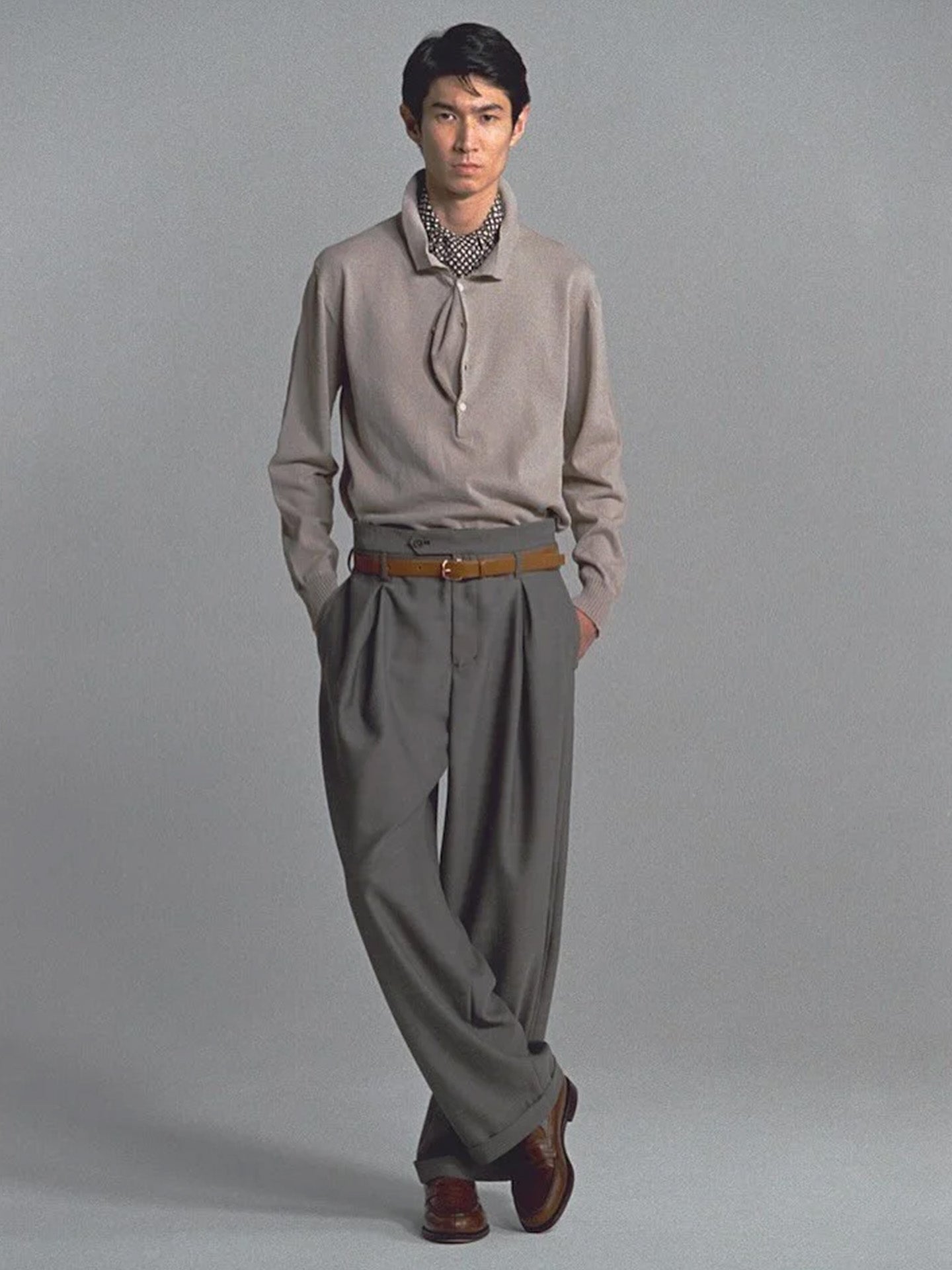 DRAPED PLACKET POLO SHIRT, Grey