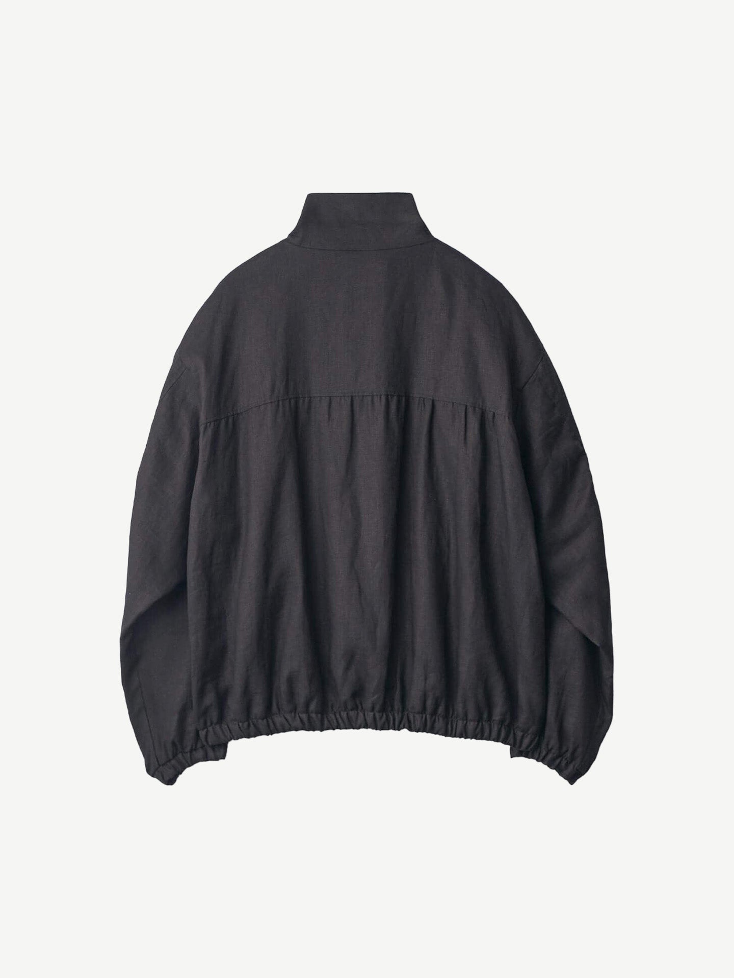 LIGHT LINEN SHIRRED LIGHT ZIP JACKET, Black