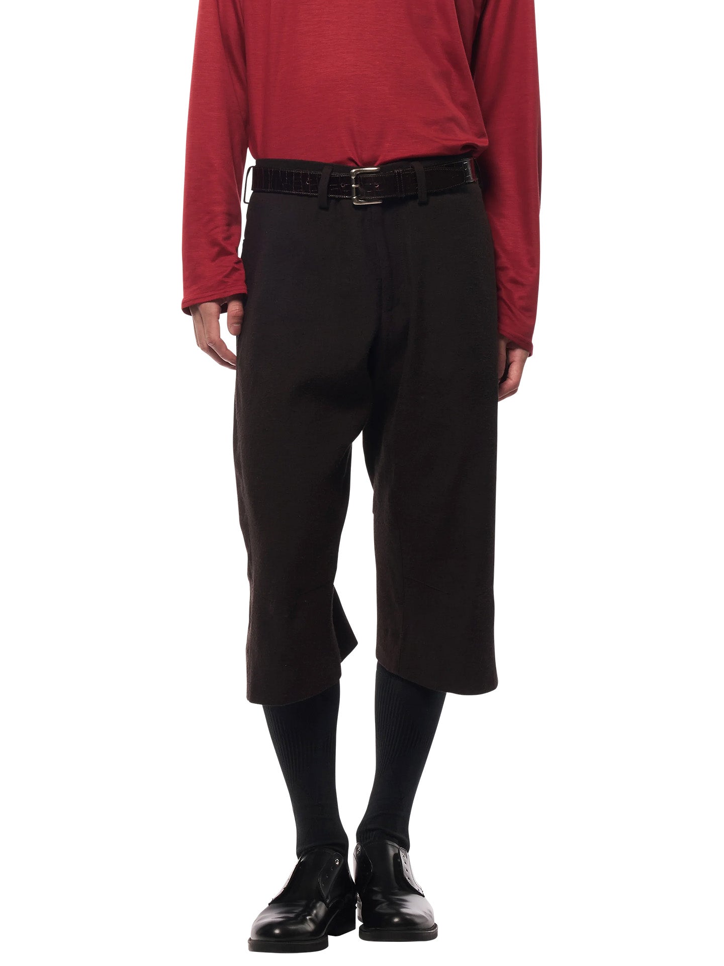 KNEE DARTED FLARE SHORTS, Brown