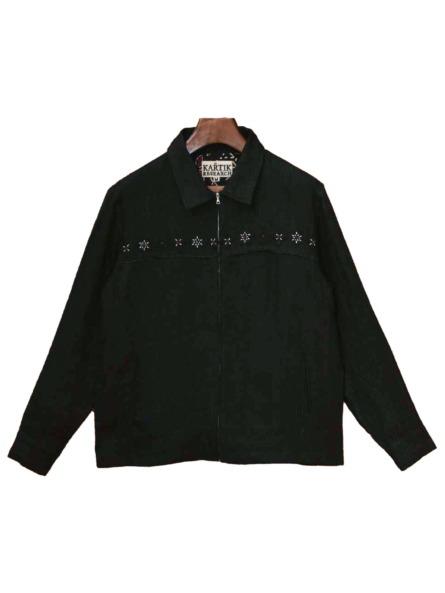 LINEN EMBROIDERED JACKET, Black