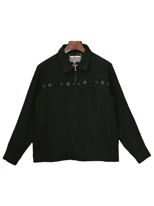LINEN EMBROIDERED JACKET, Black