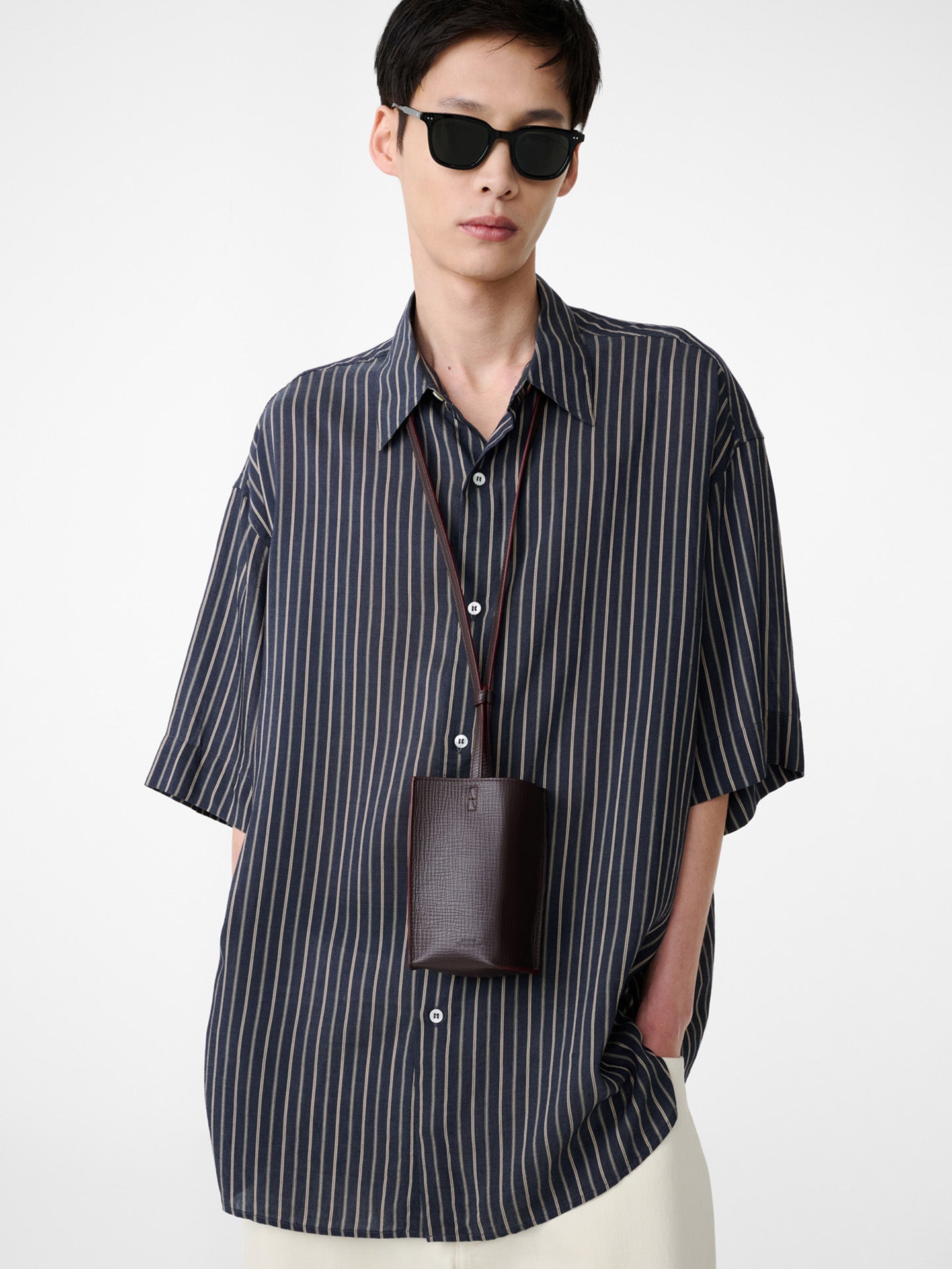OVERSIZED SHORT SLEEVE SHIRT, LYOCELL SILK STRIPE