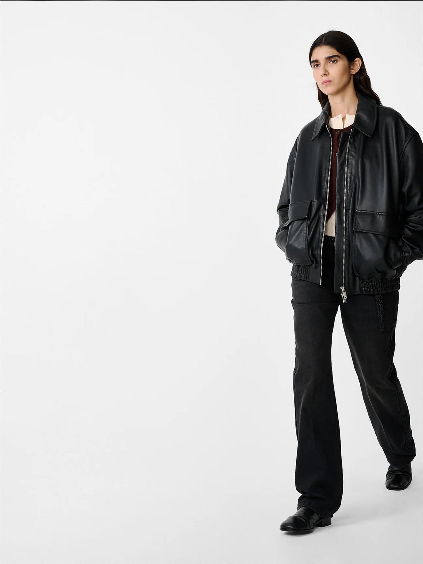 LEATHER BOMBER, BLACK