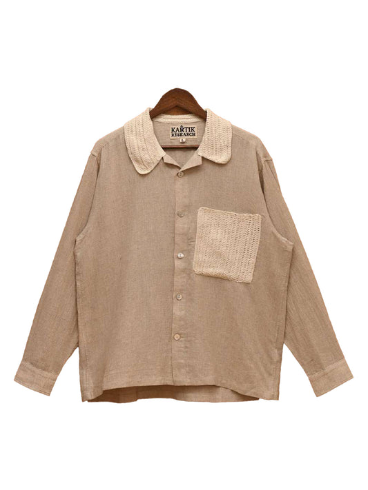 KNIT COLLAR SHIRT, Grey