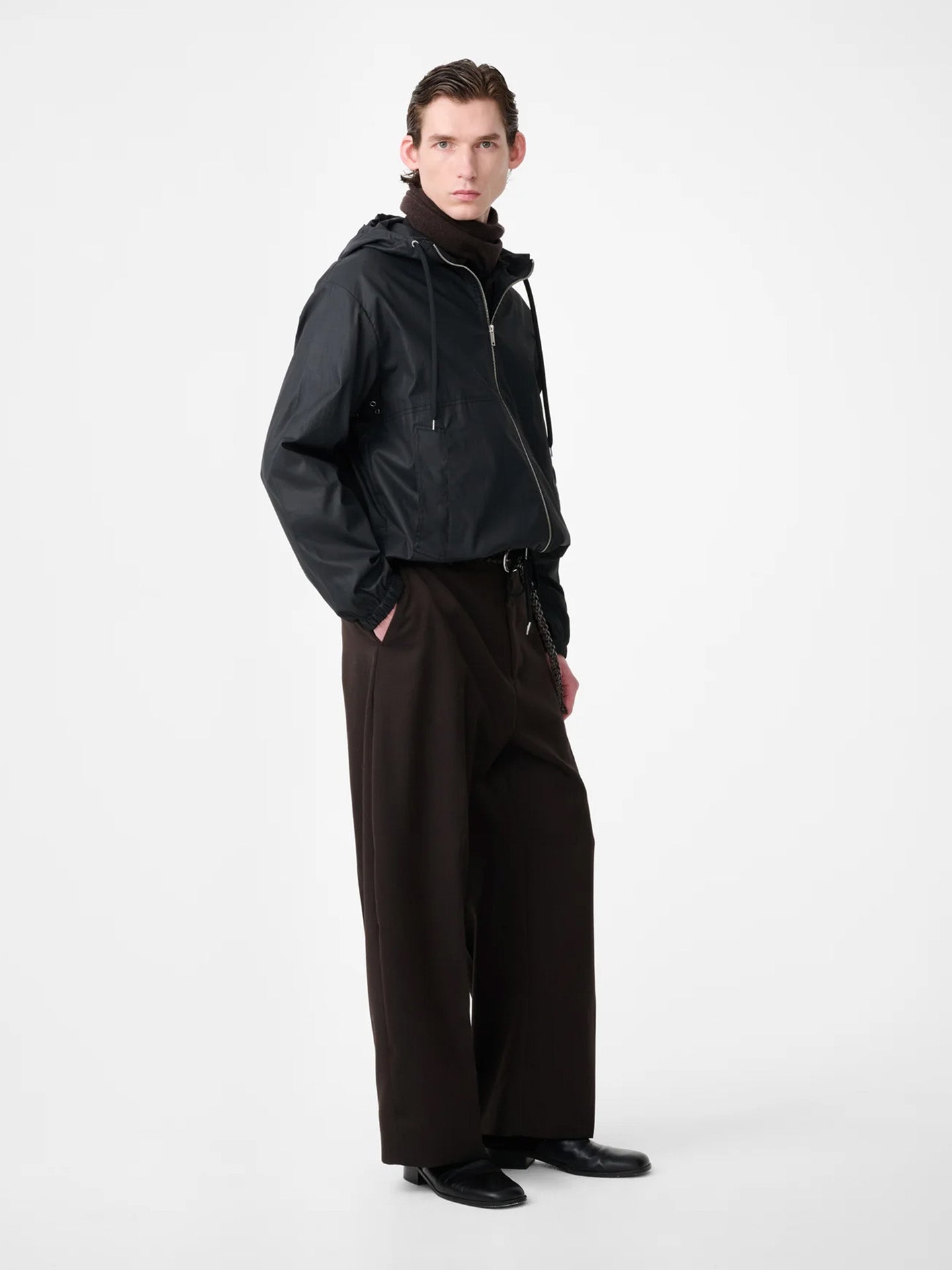 HOODED ZIP UP JACKET, BLACK
