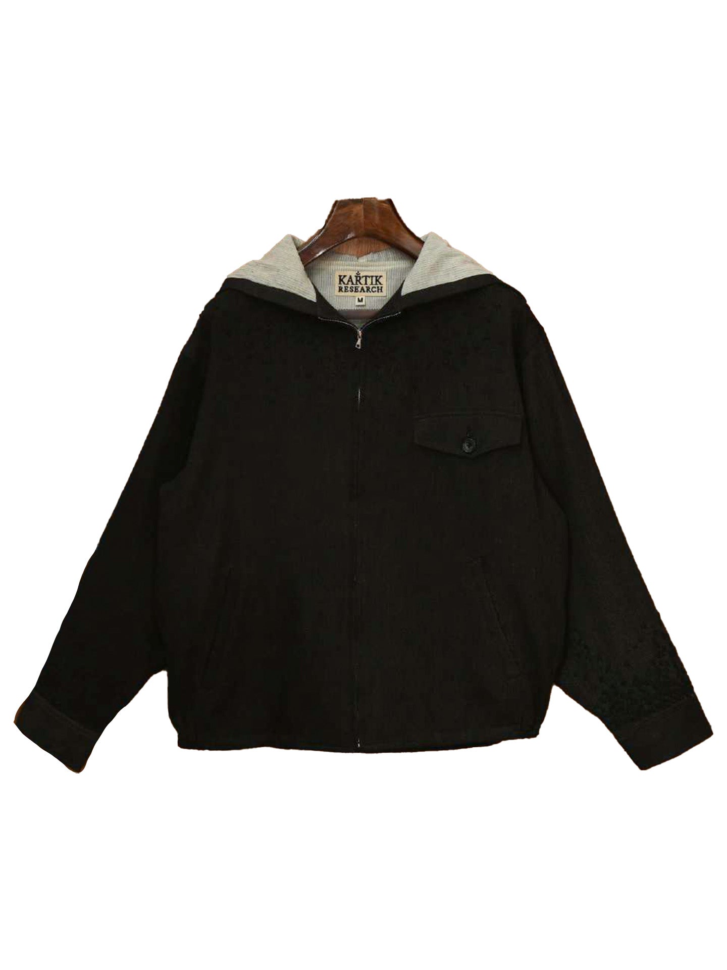 EMBROIDERED ZIP-UP HOODIE, Black
