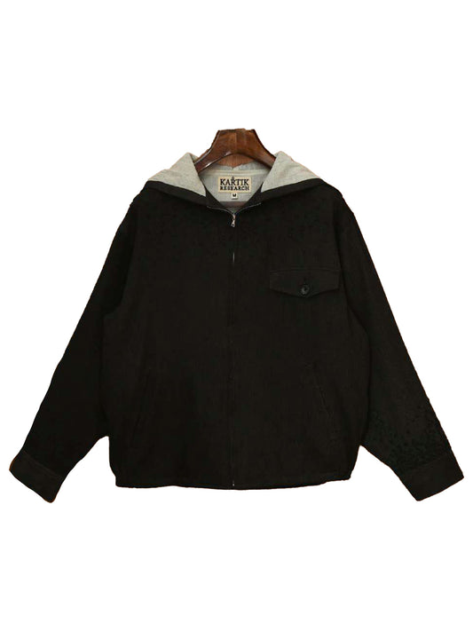 EMBROIDERED ZIP-UP HOODIE, Black