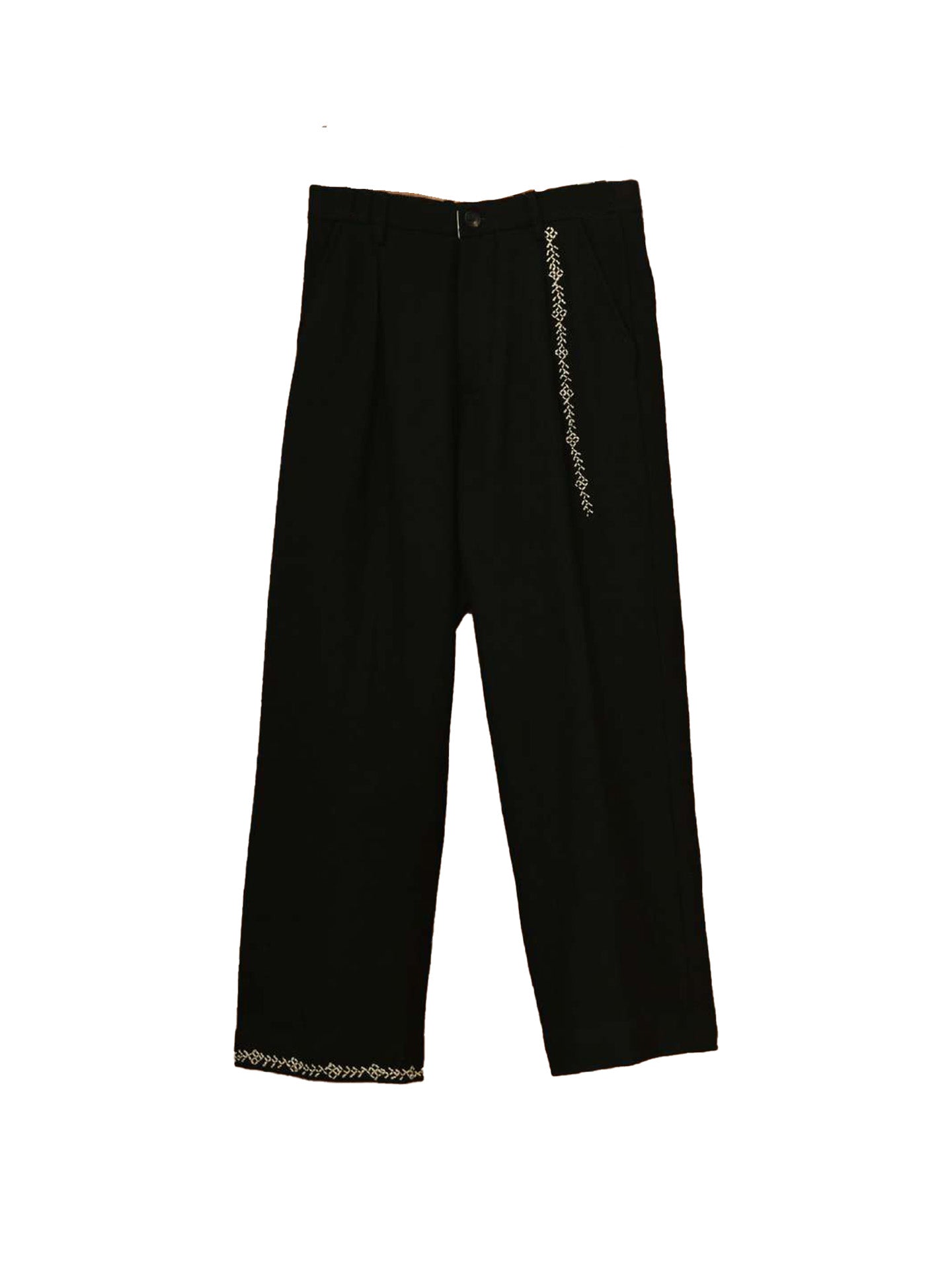 WOOL EMBROIDERED TROUSERS, Black