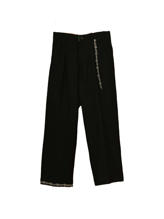 WOOL EMBROIDERED TROUSERS, Black