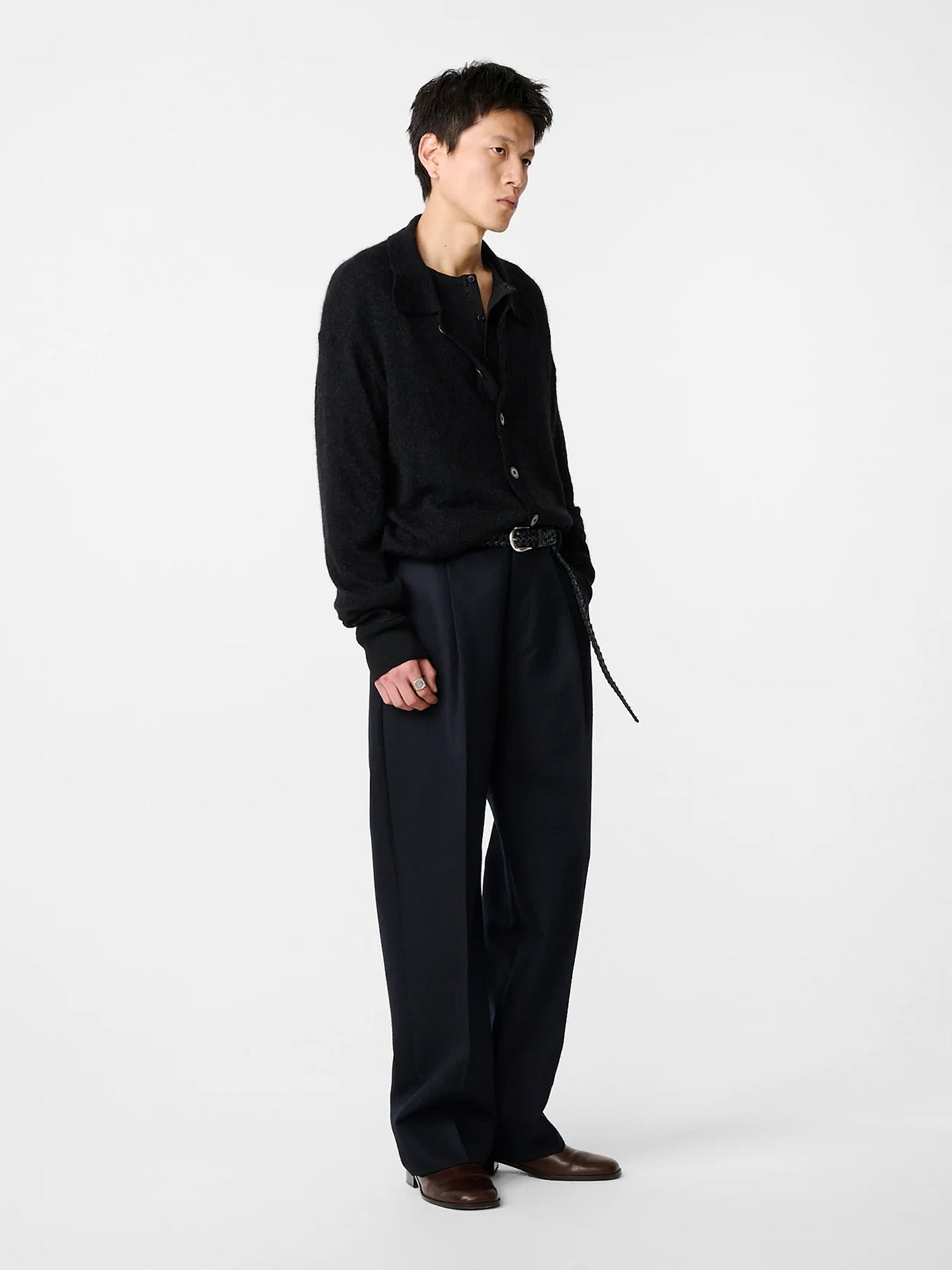 POLO COLLAR CARDIGAN, BLACK