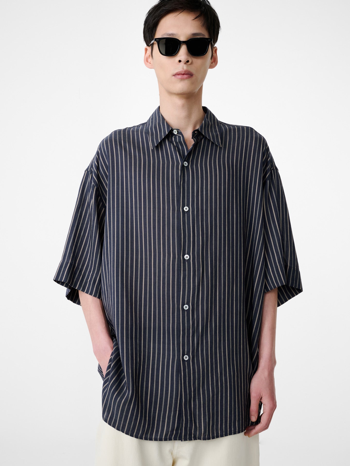 OVERSIZED SHORT SLEEVE SHIRT, LYOCELL SILK STRIPE